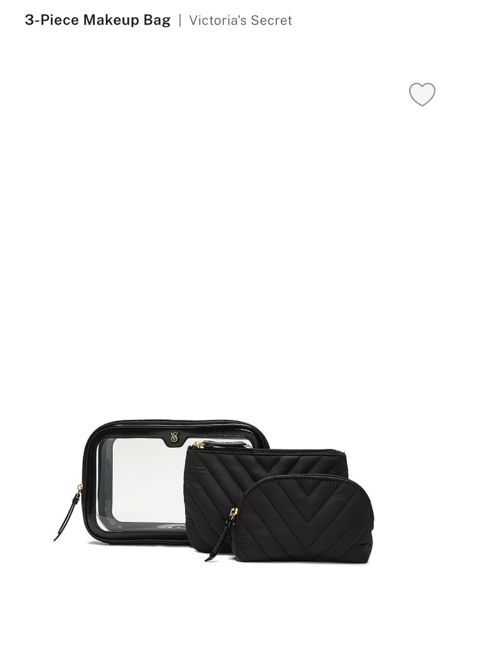 Victoria's Secret Black 3-Piece Quilted & Clear Makeup Bag Set